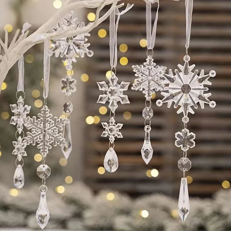 Set of crystal snowflake Christmas decoration hanging ornaments for tree and home decor