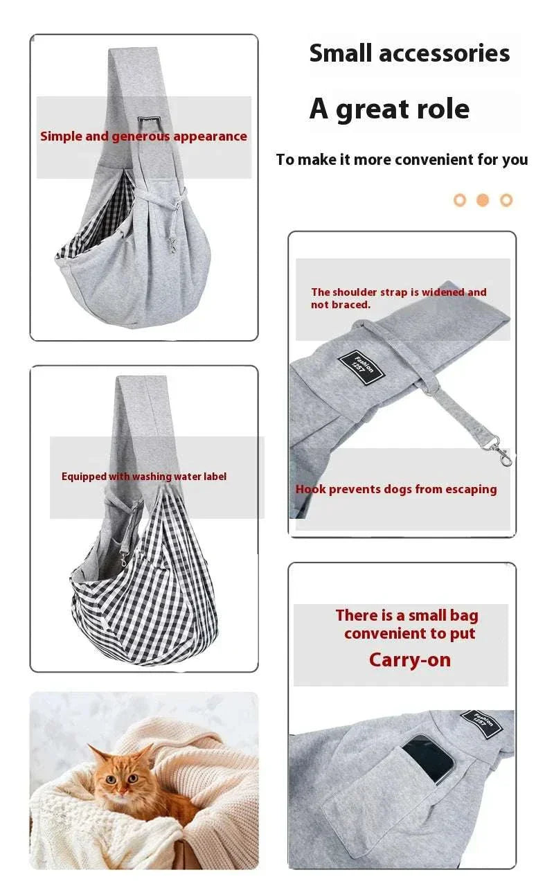 Crossbody breathable dog sling carrier with large capacity and secure hook for small pets.