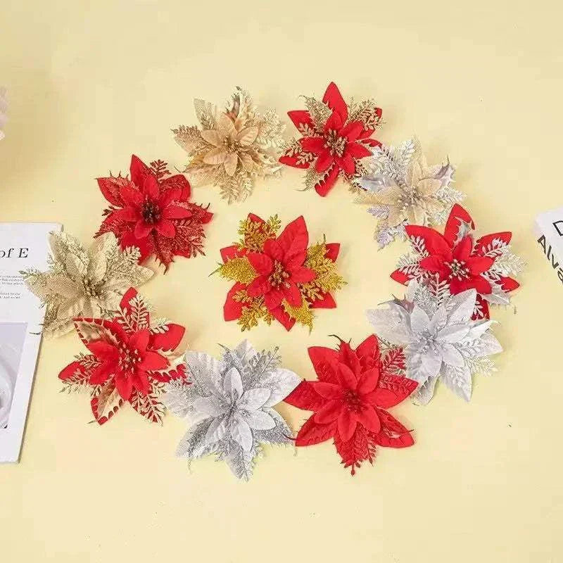 Glitter Christmas flowers Mreey Christmas Tree Decoration Happy New Year Ornaments Xmas Fake Flowers natal - Kendoro
