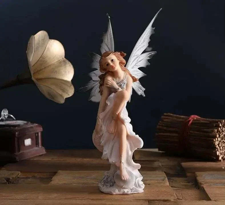 Nordic Beautiful Healing Girl Fairy Resin Ornament decorative figurine with delicate wings for home décor
