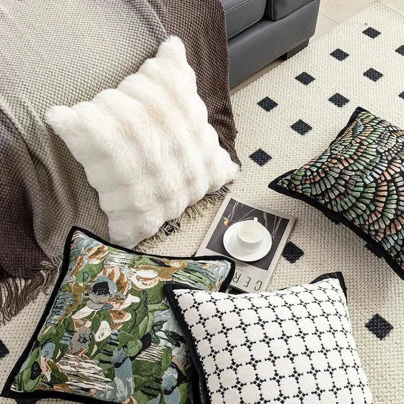 Modern Simple Jacquard Cushion Cover 45x45cm Green Baroque Throw Pillow Covers Decorative Luxury Living Room Sofa Home Decor - Kendoro