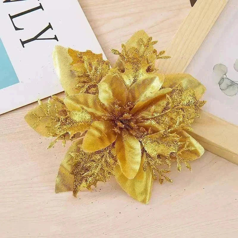 Gold glitter Christmas flower artificial decoration for holidays