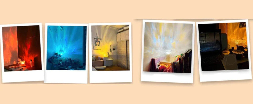 Ocean Wave Projector Light creating colorful ambient lighting in home and office spaces with 16 LED colors and underwater wave effects