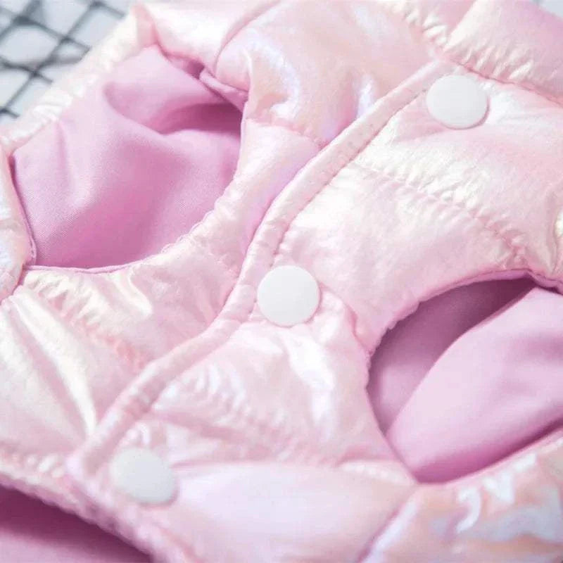Pink waterproof winter pet clothes for small dogs with button closure