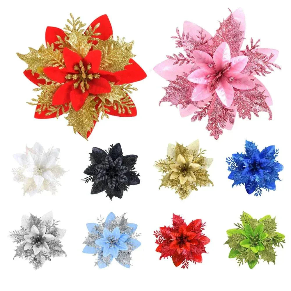 Glitter Christmas flowers Mreey Christmas Tree Decoration Happy New Year Ornaments Xmas Fake Flowers natal - Kendoro