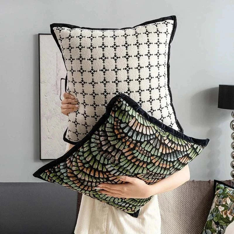Modern Simple Jacquard Cushion Cover 45x45cm Green Baroque Throw Pillow Covers Decorative Luxury Living Room Sofa Home Decor - Kendoro