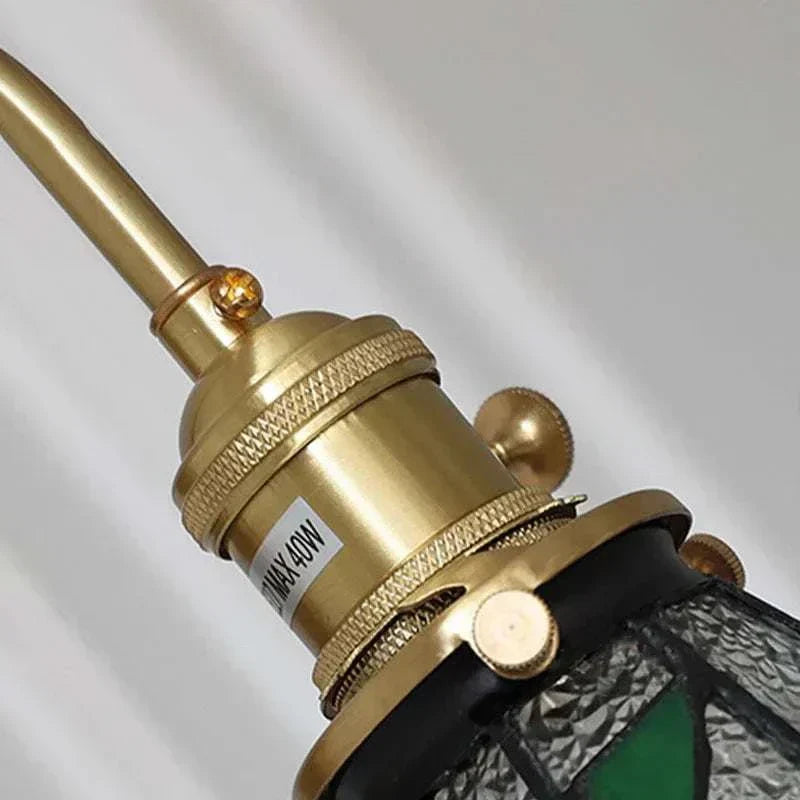 Luxury all copper wall-mounted bedroom headboard lamp with stained glass shade and Nordic retro design