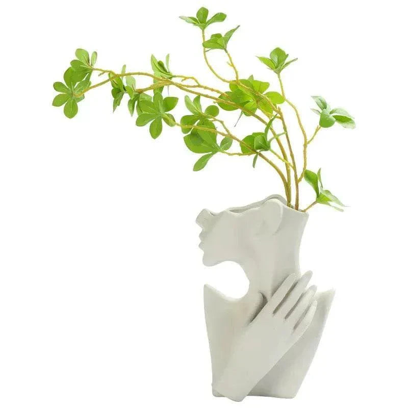 Modern ceramic Woman Body Model Vase with green plant for home decor