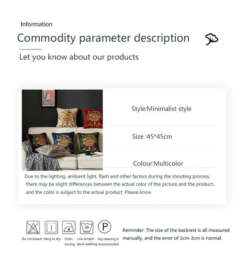 Jacquard Flower Cushion pillowcase with embroidered floral design, multicolor, 45x45cm, minimalist style for living room sofa backrest