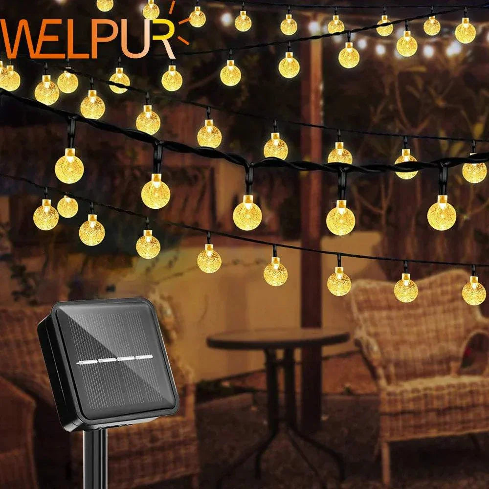 Solar Bubble Ball String Lights warm white LED outdoor garden decoration with solar panel and 8 lighting modes
