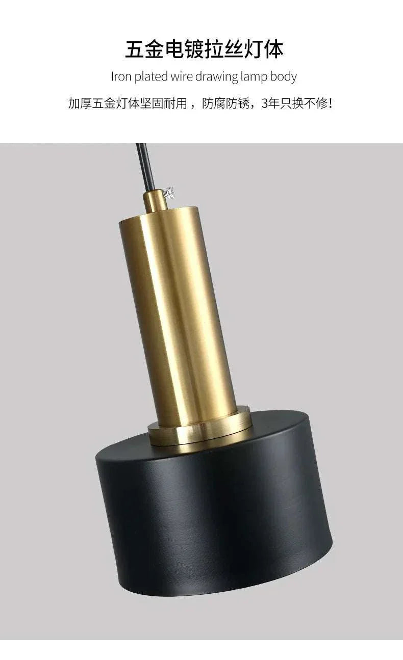 Nordic Simple Three-Chandelier Lamp with iron plated wire drawing body in modern black and gold finish