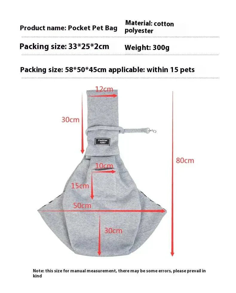 Crossbody breathable dog folding pet bag with large capacity for medium toy dogs, portable cat sling in breathable cotton polyester material