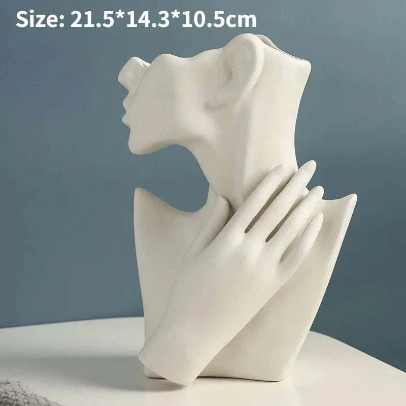 Ceramic modern woman body model vase with hand detail for home decor and tabletop use