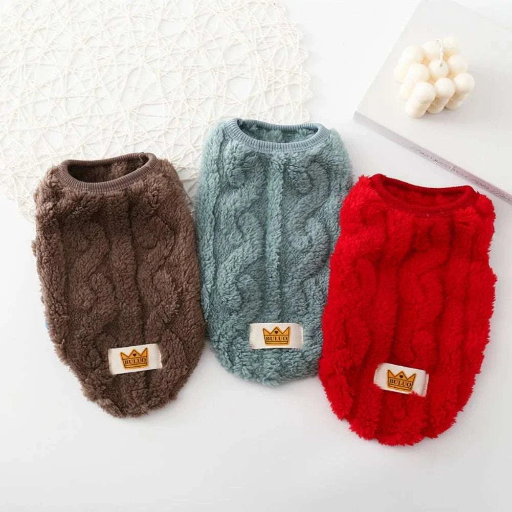 Solid Cute Wavy Double-sided Puppy Kitten Warm Coat Sweater Autumn Winter Fleece Pullover Pet Clothes for Small Medium Dogs Cats - Kendoro