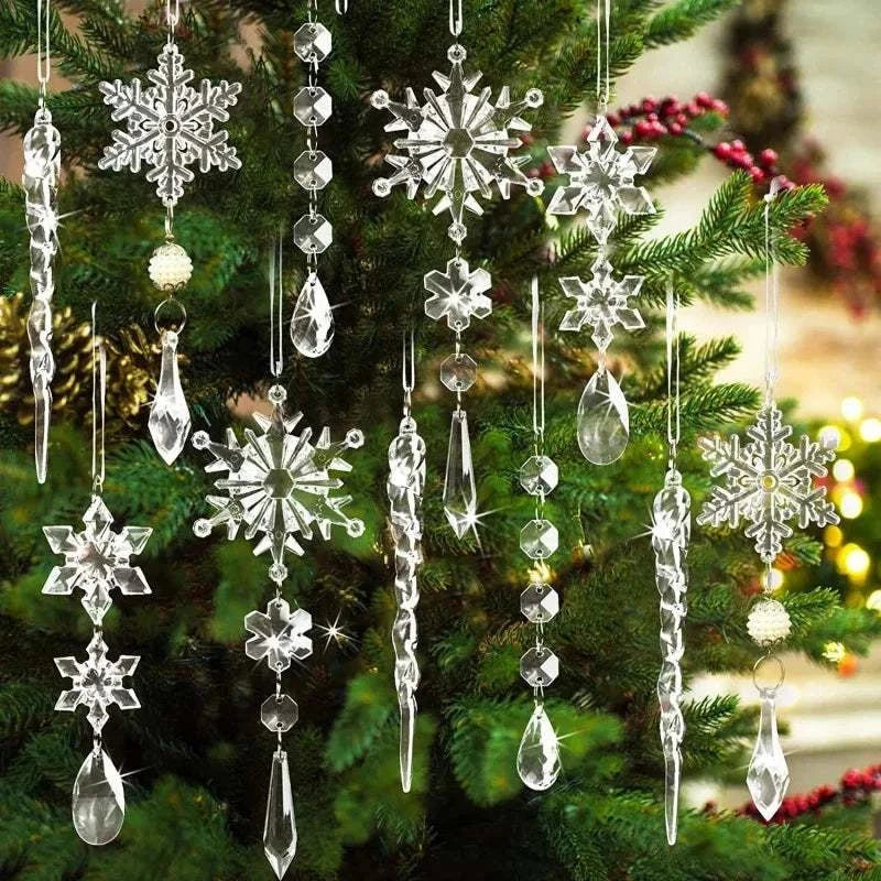 5/10Pcs Christmas Decoration Crystal Snowflake Hanging Xmas Tree Pendant Ornaments for Home Decor Party 2025 New Year Supplies - Kendoro