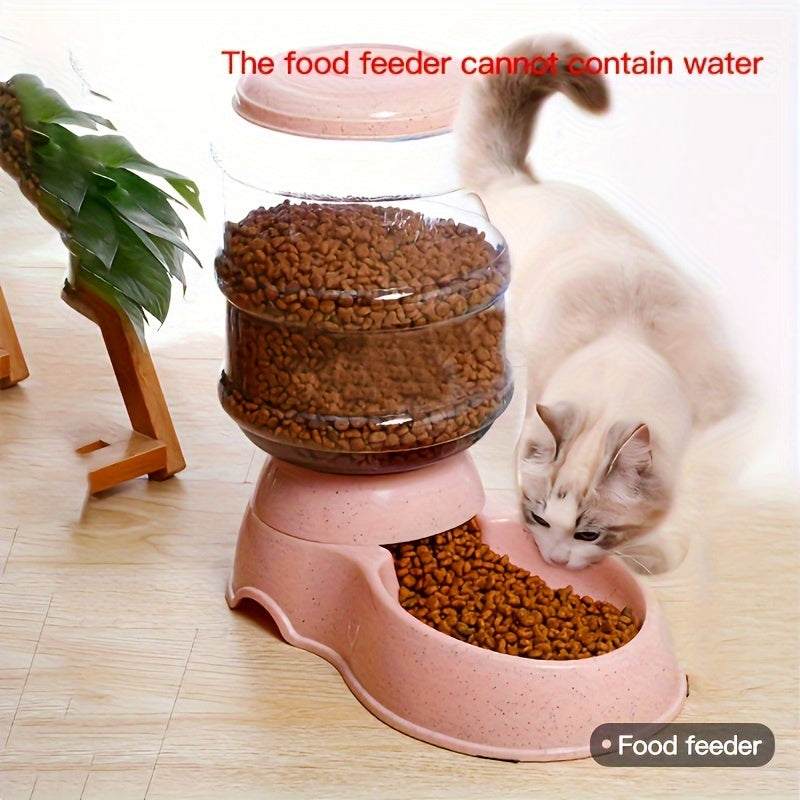 Automatic pet food dispenser with large capacity bowl and attached water dispenser for cats and dogs