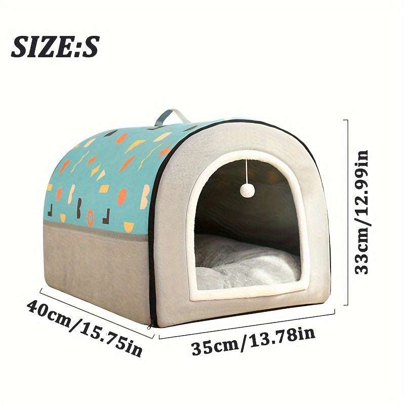 Washable winter warm pet house for cats and large dogs in oxford cloth material, semi-enclosed design with soft interior cushion