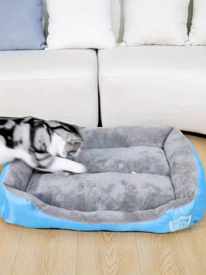 Large washable dog bed with paw print design, plush rectangular polyester fiber pet bed for dogs and cats