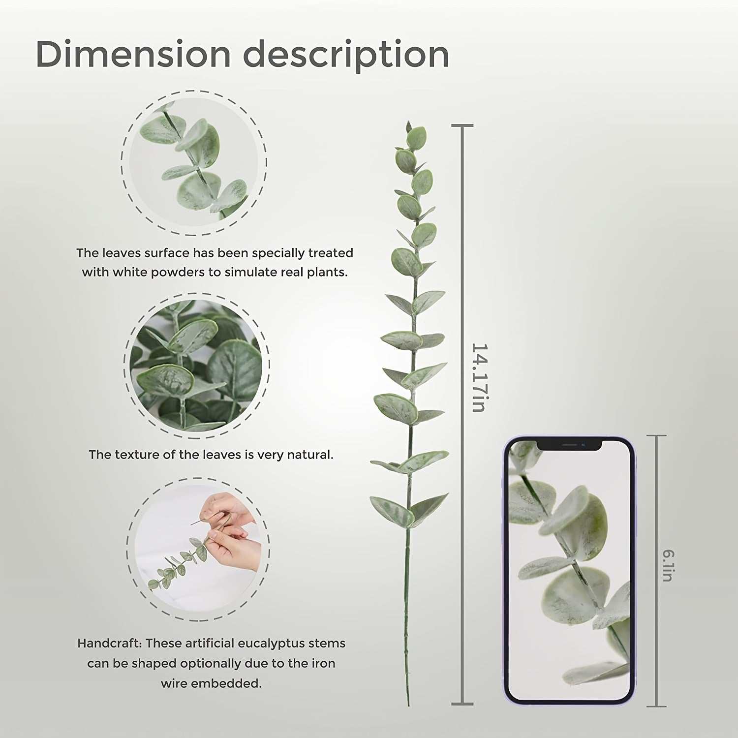 Realistic 18pcs artificial eucalyptus stems with lifelike green leaves, 15-inch durable plastic, perfect for wedding bouquets and home decor