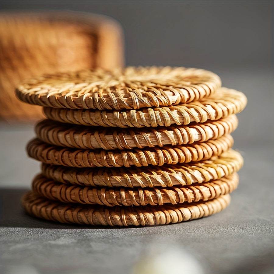 Handmade Rattan Coasters - Heat Resistant Non-Slip Drink Mats for Kitchen And Dining Room Decoration | Tea Mats | Tabletop Protective Coasters - Kendoro
