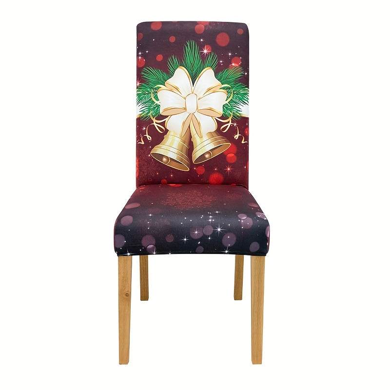 Milk velvet Christmas chair slipcover with red bells pattern on dining chair