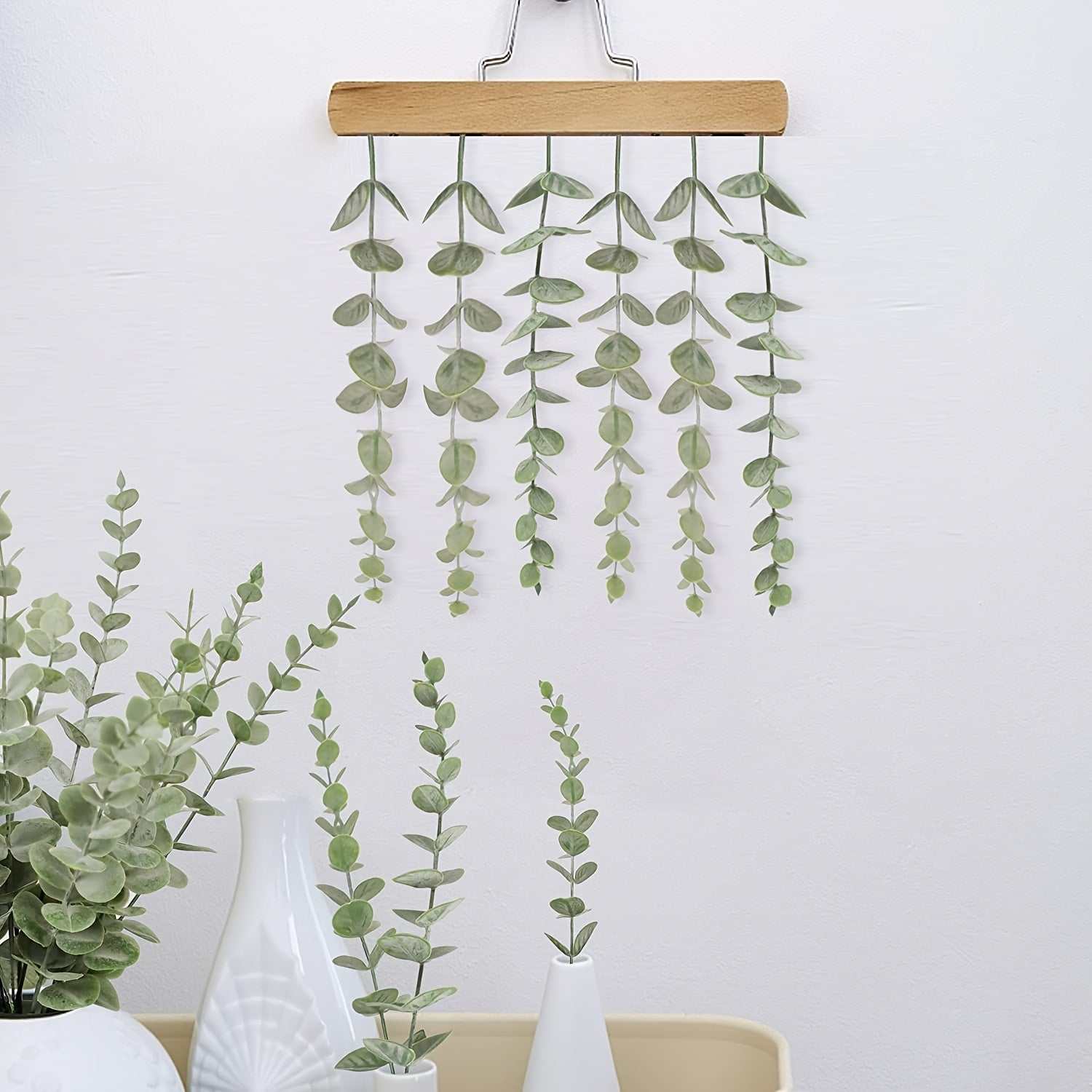 Artificial eucalyptus stems with realistic green faux leaves for home decor and wedding bouquets