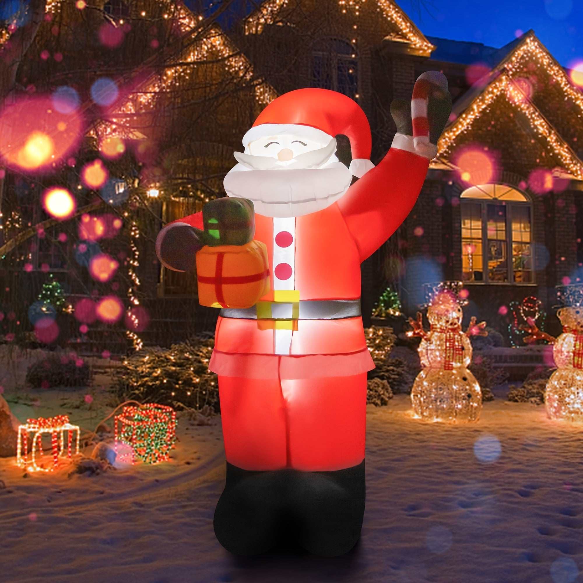 JJ JUJIN 6 Ft Christmas Inflatable Santa Claus holding gift and candy cane for outdoor holiday decoration