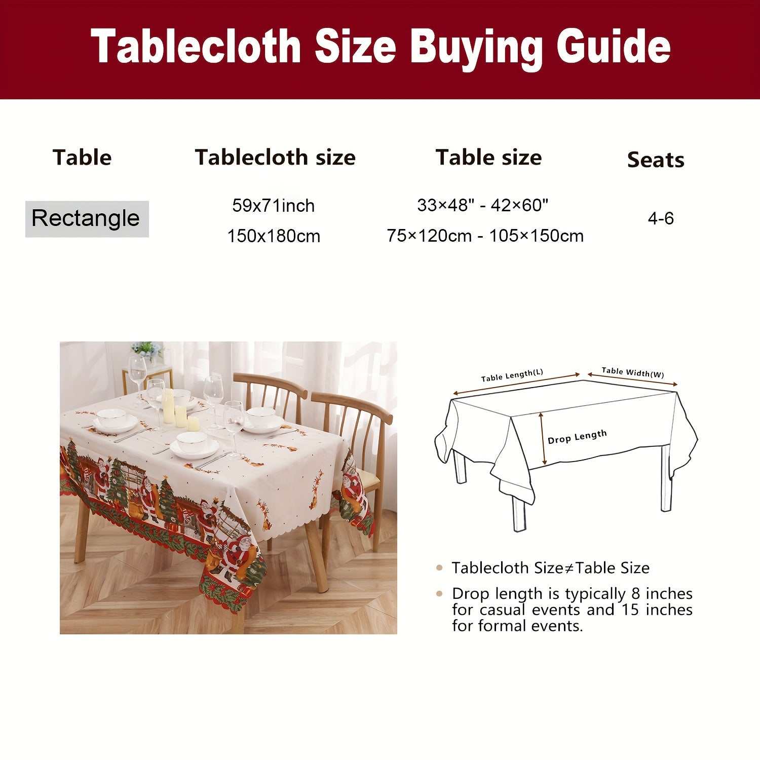 Polyester Christmas tablecloth with Santa Claus and snowflake pattern for holiday decoration