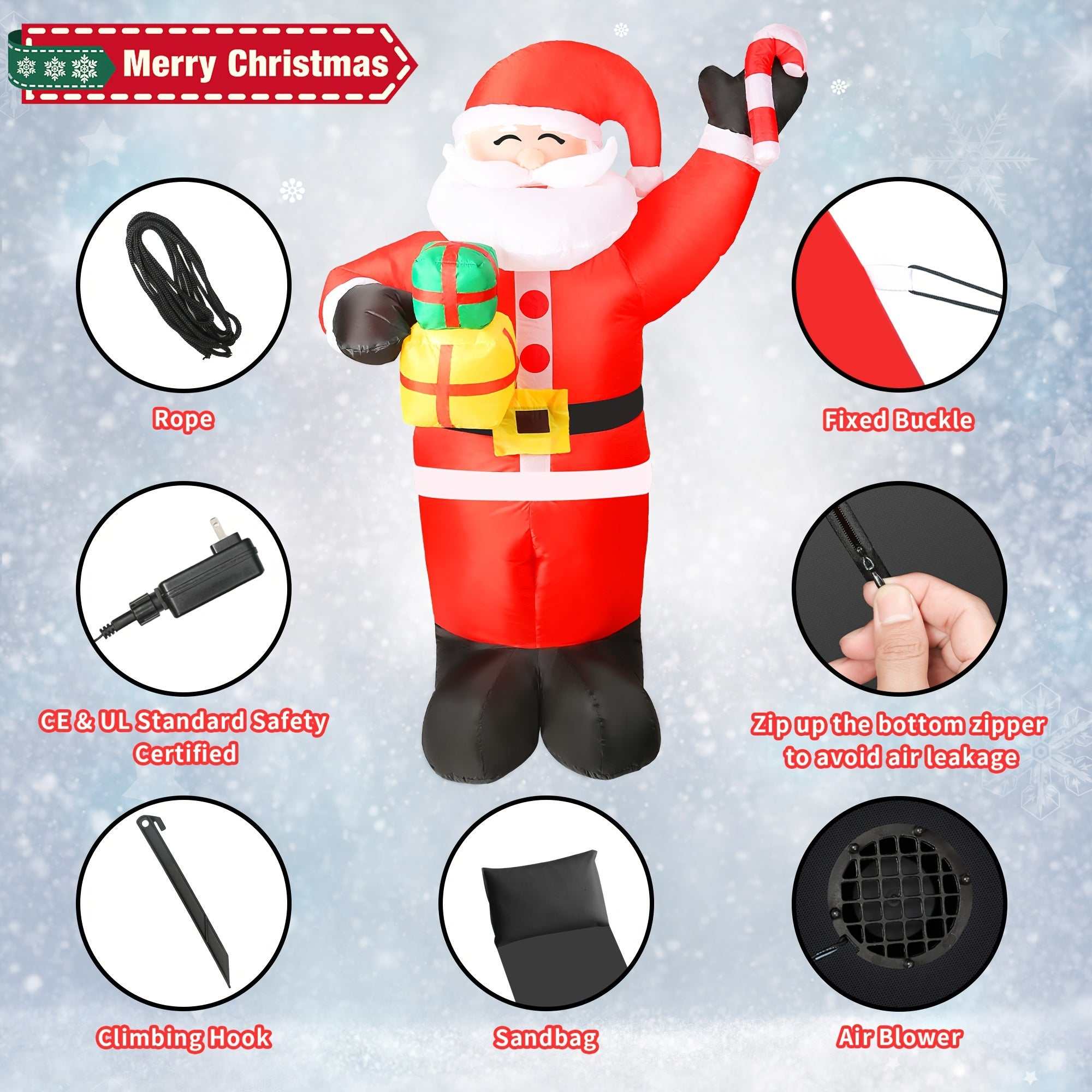 JJ JUJIN 6 Ft Christmas Inflatable Santa Claus For Outdoor/Indoor Decoration